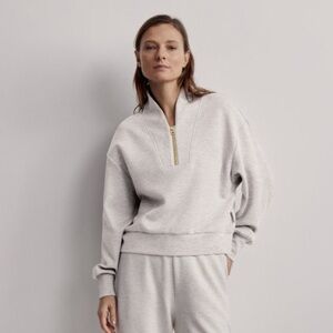 Varley Davidson Sweat Light Gray Half-Zip Fleece Sweatshirt